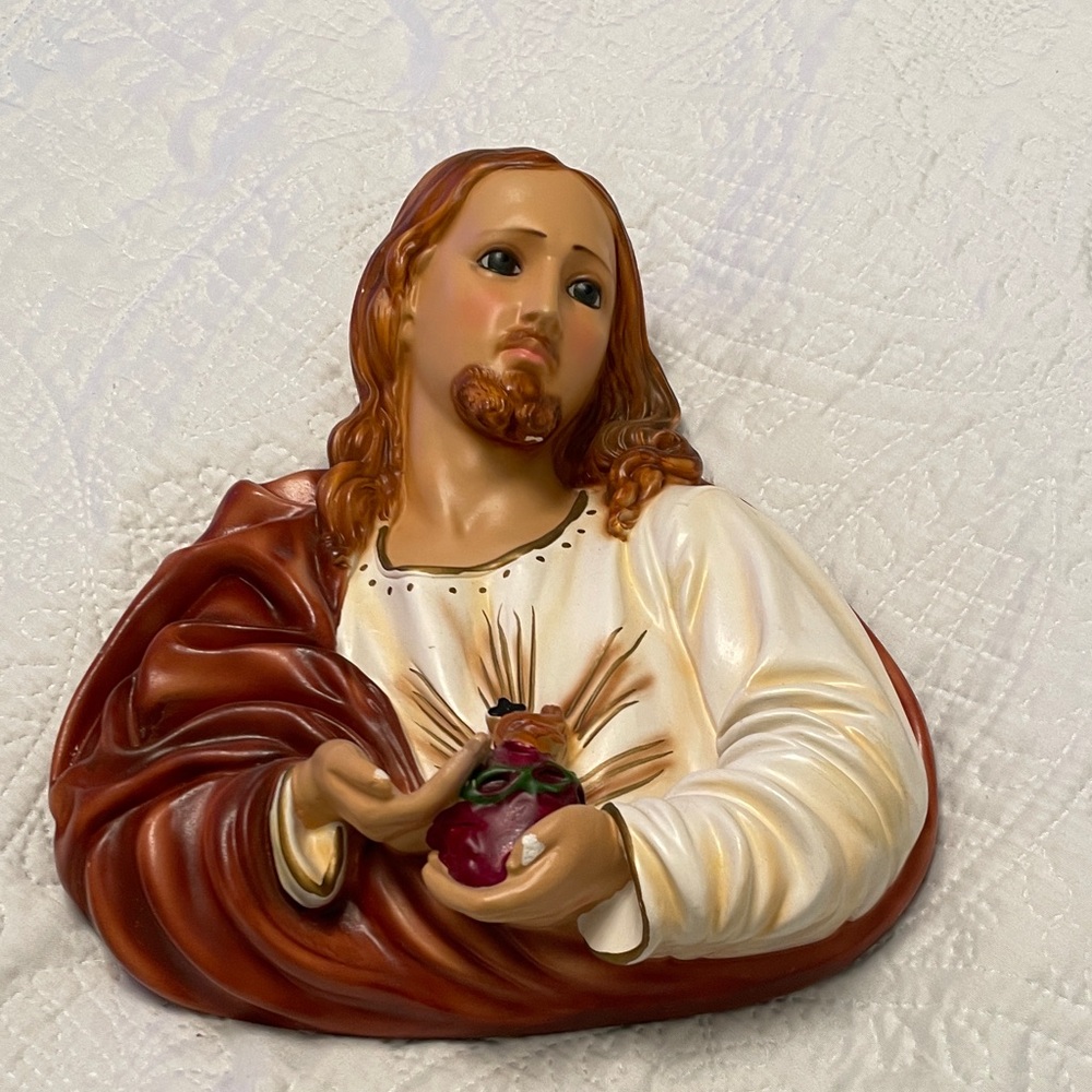 Vintage Religious SACRED HEART OF JESUS Wall Plaque Sculpture Plaster